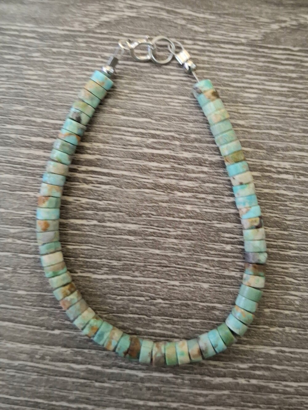 Bracelet Heishi Turquoise Nevada Green Beaded Small 6.5" Sterling Silver